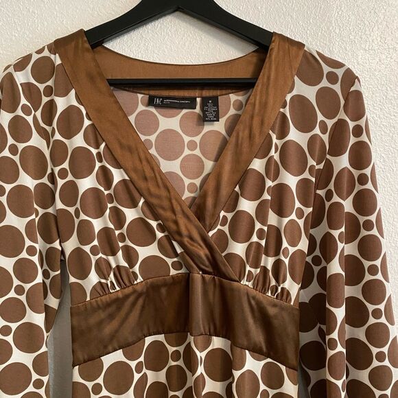 INC International Concepts Brown and White Circle Dress Size M - Picture 3 of 11
